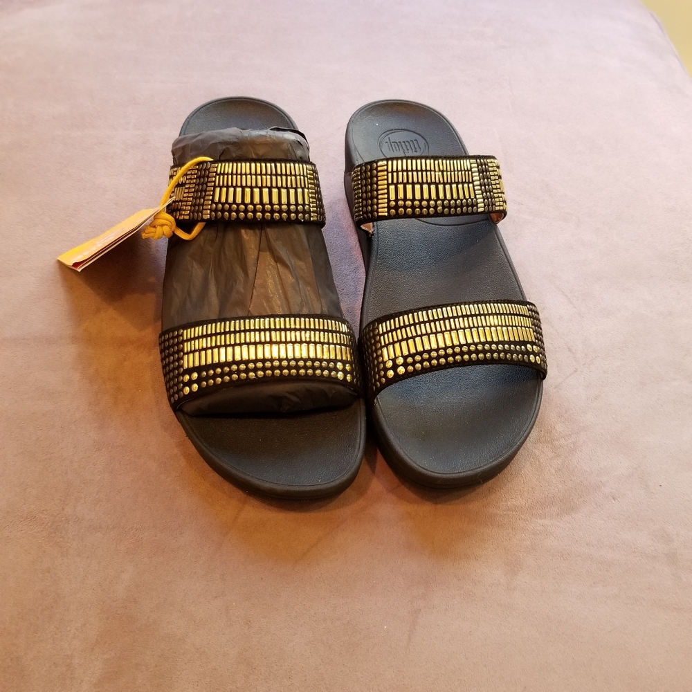 Fitflop Aztek chadha slide black and gold
